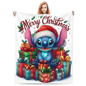 DISNEY CLASSIC Lilo & Stitch Merry Christmas Soft Throw Blanket - Cozy Plush Holiday Blanket for Bedroom, Sofa, Christmas Decor & Gift