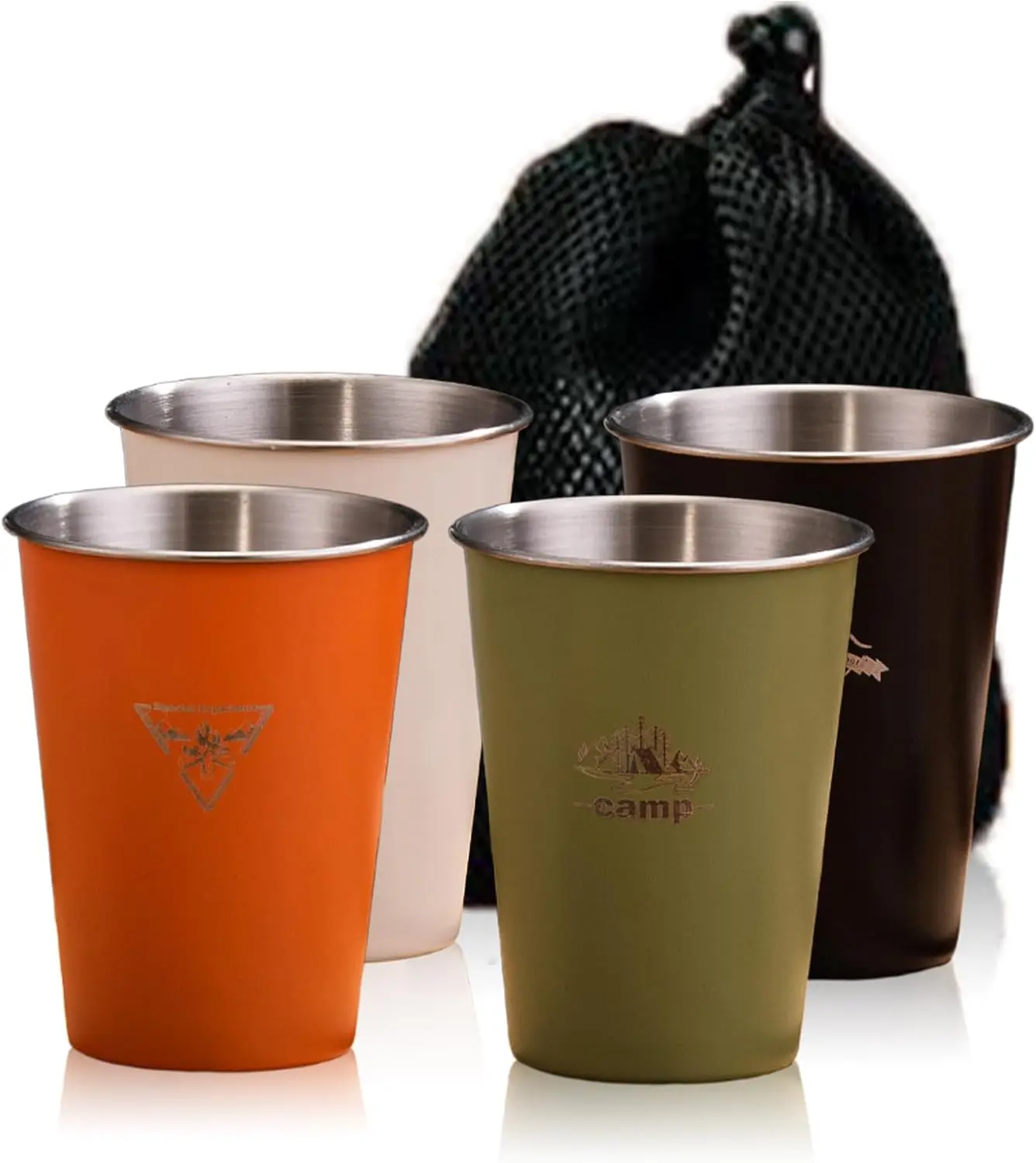 4pcs 12oz Camping Cup Set Stainless Steel Outdoor Water Cup, Suitable For Picnicking, Hiking, Fishing, Surfing, Durable And Lightweight Camping Picnic Cup