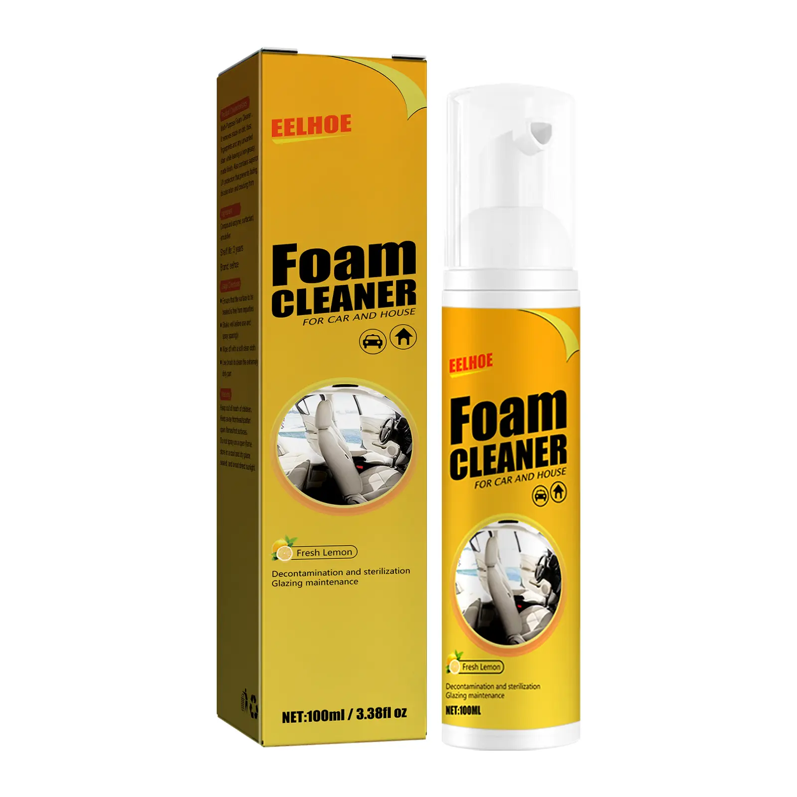 100ml Enzyme-Activated Foam Steering Wheel Surface Cleaner, pH-Neutral Spray, Deodorizing, Removes Dirt, Grease & Stains, Safe for Leather Plastic All Interior Upholstery, 0-500 ml Liquid, 17.6*3.5cm 3.38fl oz, All Seasons Home Care Supply