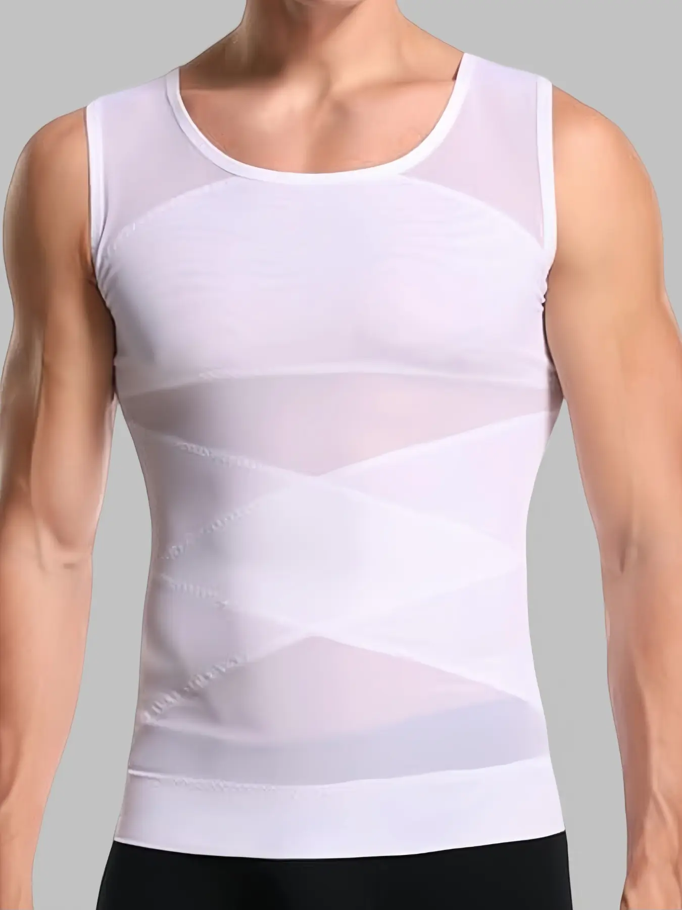 1 Count Men's Breathable Mesh Sleeveless Sporty Vest, High Stretch Compression Tank Top For Posture Alignment, Lightweight Athletic Undershirt, Breathable Fabric Body Shaping Shirt, Sleeveless Sports Wear, Ideal For Gym, Running, Training, Workout Vests