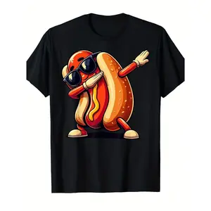 Trendy Toddler T-Shirt Featuring a Humorous Hot Dog Design, Perfect for Fast Food Enthusiasts. This Men'S Casual Short Sleeve Tee Is Ideal for Daily Wear And Sports Activities, Offering a Playful Print And a Comfortable Fit.