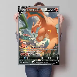 Pokemon CharizardV  Cartoon Poster ,Pokemon CharizardV Poster, Charizard Canvas Sticky Wall Art Printing Waterproof Home Living Bed Room Bar Aesthetic Decor