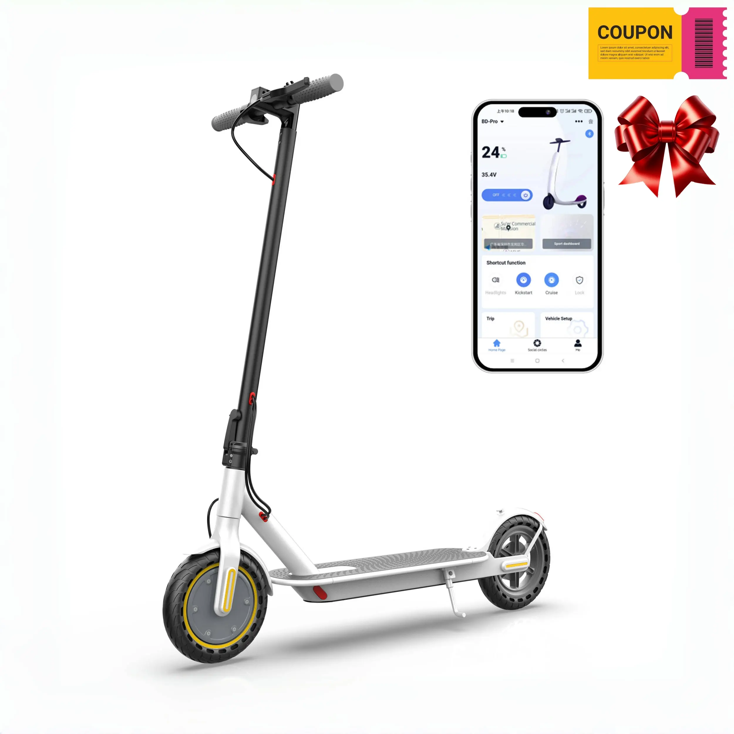 Lightweight 350W Front Motor Aluminum Frame Electric Scooter - 8.5in, 36V 7.8Ah Li-ion Battery (280.1Wh), Compact Fold, Stable Control, Perfect for Urban Commuting & Short Trips, SummerWins Father's Day Gift, 350W Motor