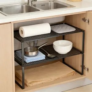 Expandable Under Sink Storage Rack, Adjustable Multifunctional Shelf Organizer, Versatile Storage Holder for Kitchen Cabinet Wardrobe and Shoe Space
