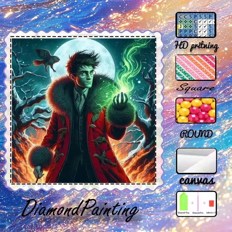 5D-DIY, high-grade flocked canvas, diamond art, diamond painting, diamond painting kit, magic, crow, forest. AB diamonds, fairy dust diamonds, crystal diamonds, perfect home decoration, handmade diamond art painting kit, special craft diamond art kit