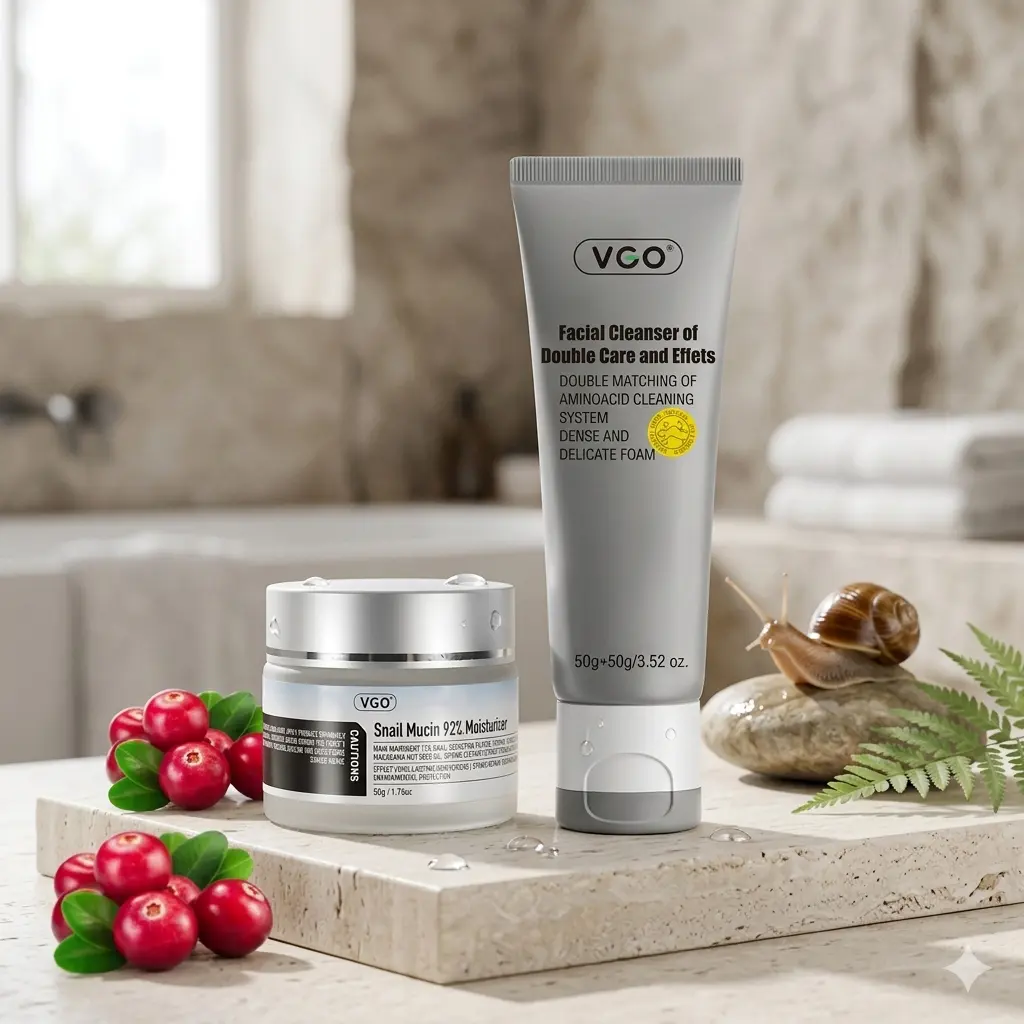 VGO Gentle Skincare Multi-Pack – Smooth Foam Facial Cleanser (50g+50g), Hydrating Snail Mucin Lightweight Moisturizer (50g) for Daily Care, All Skin Types, Beginners, Quick Absorption, Non-Sticky, Balanced & Comfortable Skin