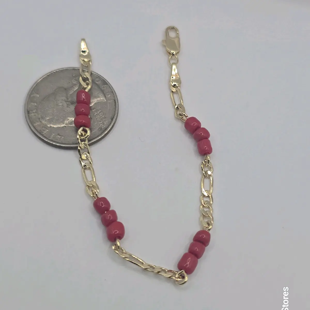 EVIL EYE  Protection Figaro Style Red & Gold Color Gold-Plated Bracelet for Kids - 6 Inches
