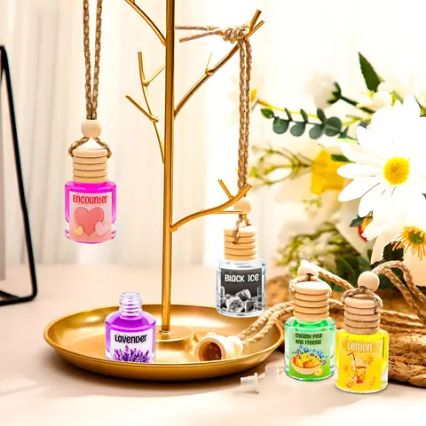 Hanging Car Fragrance Set - 8ML Natural Juicy Fruit & Floral Scents (10 Scents), Easy-Hang Premium Vehicle Accessories, Environmentally Friendly Materials, Car Interior Decor, Enhances Environment, Closet Accessory for Road Trip Gifting