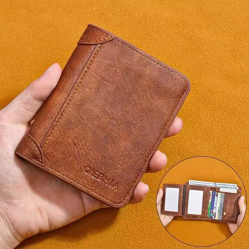 Leather Trifold RFID Wallet For Men,Minimalist Small Compact Front Pocket Credit Card Holder,Multi Slot ID Holder With Driver License Compartment For Work Travel, Trifold Wallet, Fashionable Wallet