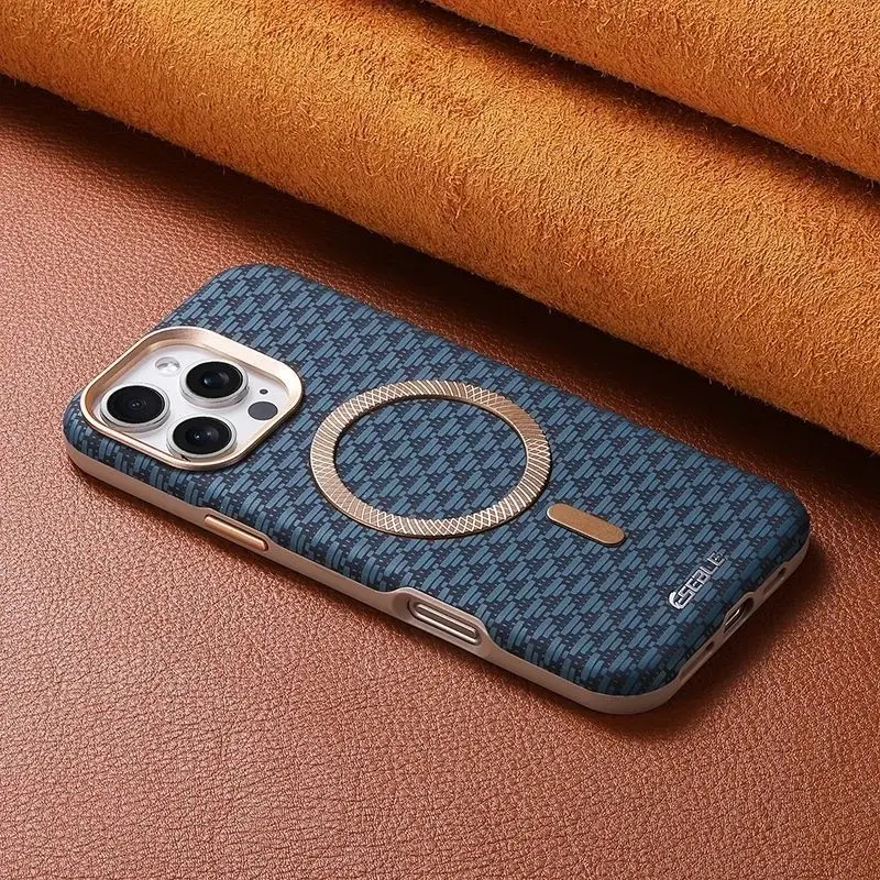 Triangular Source Pattern 3D Magnetic Ring Phone Case with Metal Frame, Frosted Business Leather Full Cover, Smartphone Casing for Phone 12/13/14/15/16 Pro Max, Mobile Phone Accessories for Protection