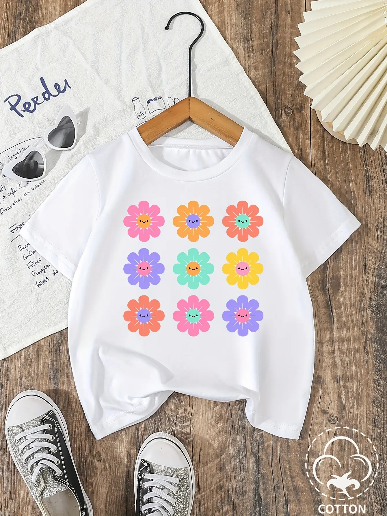 Girls' Cute Floral Grid Print T-Shirt | Soft Stretchy Cotton School Top | Trendy Crewneck Tee for Back to School | Comfy Round Neck Short Sleeve | Perfect Gift for Teens tops school Cute Summer Tshirt Graphic Printed Tee shirts for girls