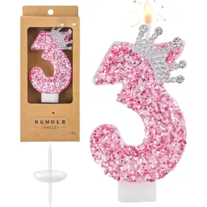 Number 3 Pink Birthday Candles,  Number Candles Number Candles, Party Celebration