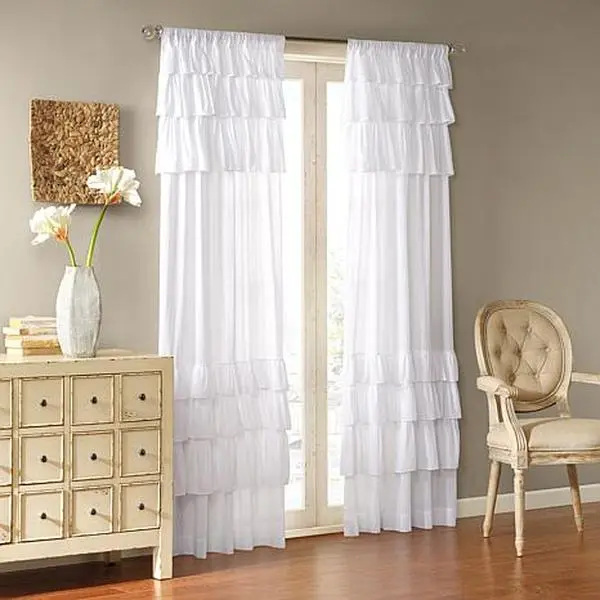 Madison Park Jocelyn Cotton Oversized Ruffle Panel Curtain - White - 50" x 63"
