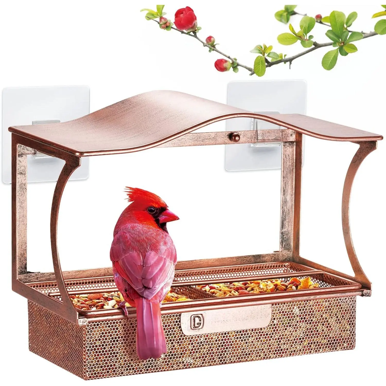 Window Bird Feeder, Metal - with  Suction Cups, Large Outdoor for Viewing Bird Watching  (Curved)