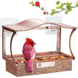 Window Bird Feeder, Metal - with  Suction Cups, Large Outdoor for Viewing Bird Watching  (Curved)