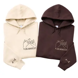 Embroidered Pinky Promise Couple Hoodies With Roman Numeral Date – Minimalist Matching Gift for Anniversary Valentine, Valentine Day