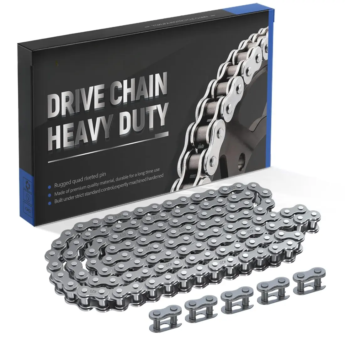 Heavy-Duty 420 Drive Chain - 120-Link Replacement Motor Part Accessory for 50cc,70cc,90cc,110cc,125cc CRF150,Grom,YZ80,SSR,KLX,NST,SDG,TaoTao,Coolster,Apollo,Kazuma,Baja,Lifan ATV Quad Go Kart Dirt Pit Mini Bike (420 chain, atv/quad/kart compatible)