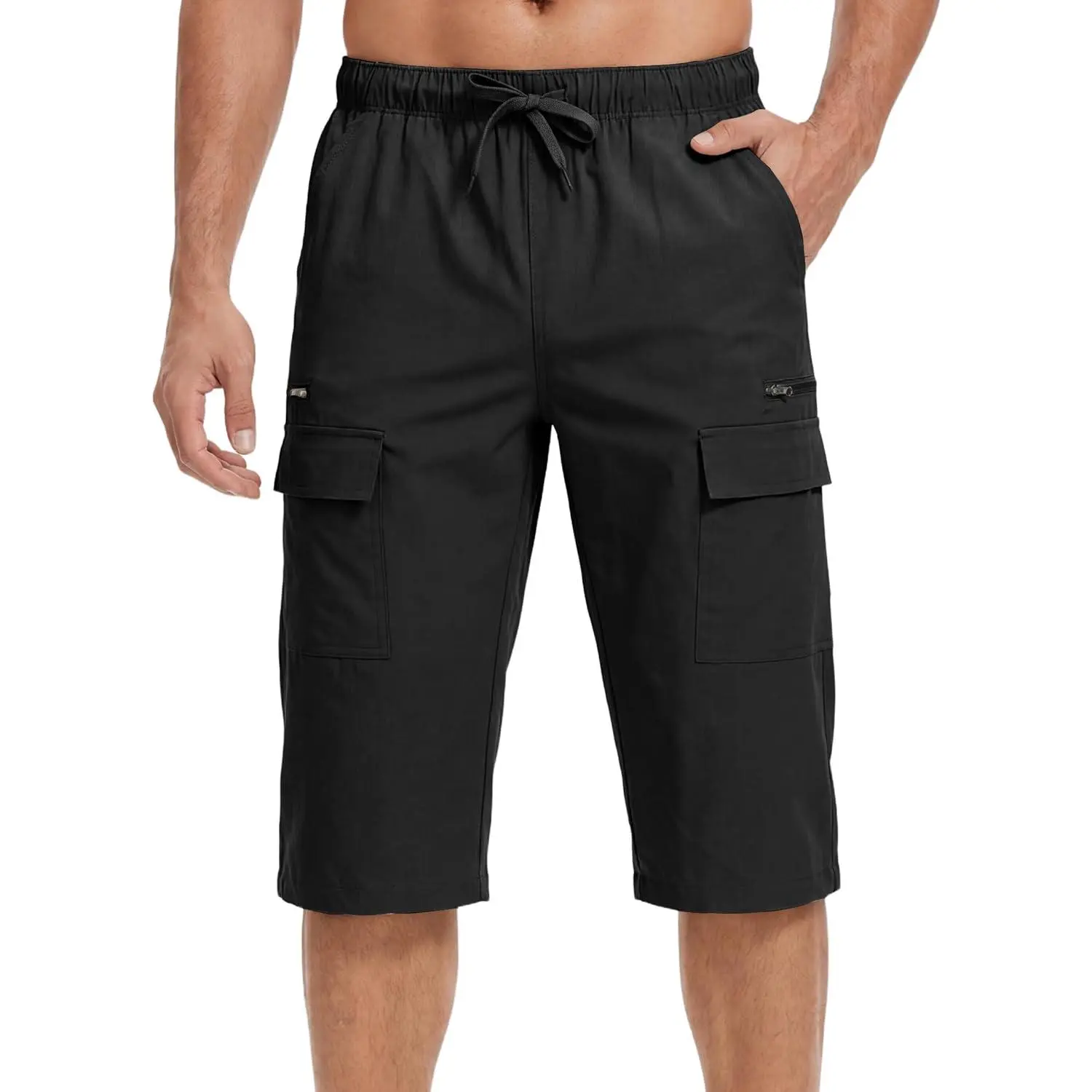 Mens Long Shorts Below Knee Length 3/4 Joggers Quick Dry Hiking Shorts Lightweight Casual Cargo Shorts