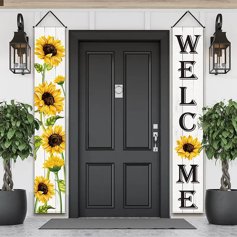 2D Flat Banner Couplets, Sunflower Welcome Hanging Banners for All Seasons, Porch Front Door Decorations, Home Party Decorations, Garden Family Yard Party Decoration, Yard Sign Banner, Decorative Banner, Party Decor Supplies, Outdoor Party Banner