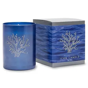 212 MAIN Hand-Poured Wax Scented Candle - 9.5oz Coral Fragrance Icon, Citrus Aroma, Blue Glass Decor, Rhinestones, Gift Box for Home, Party Use