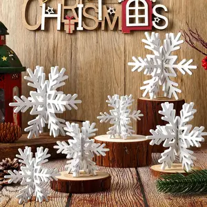 12-Piece Wooden Snowflake Table Decor Set 3D Pop-Up Snowflake Table Ornaments & Christmas Centerpiece Winter Wonderland Theme Home Party Decorations (White)