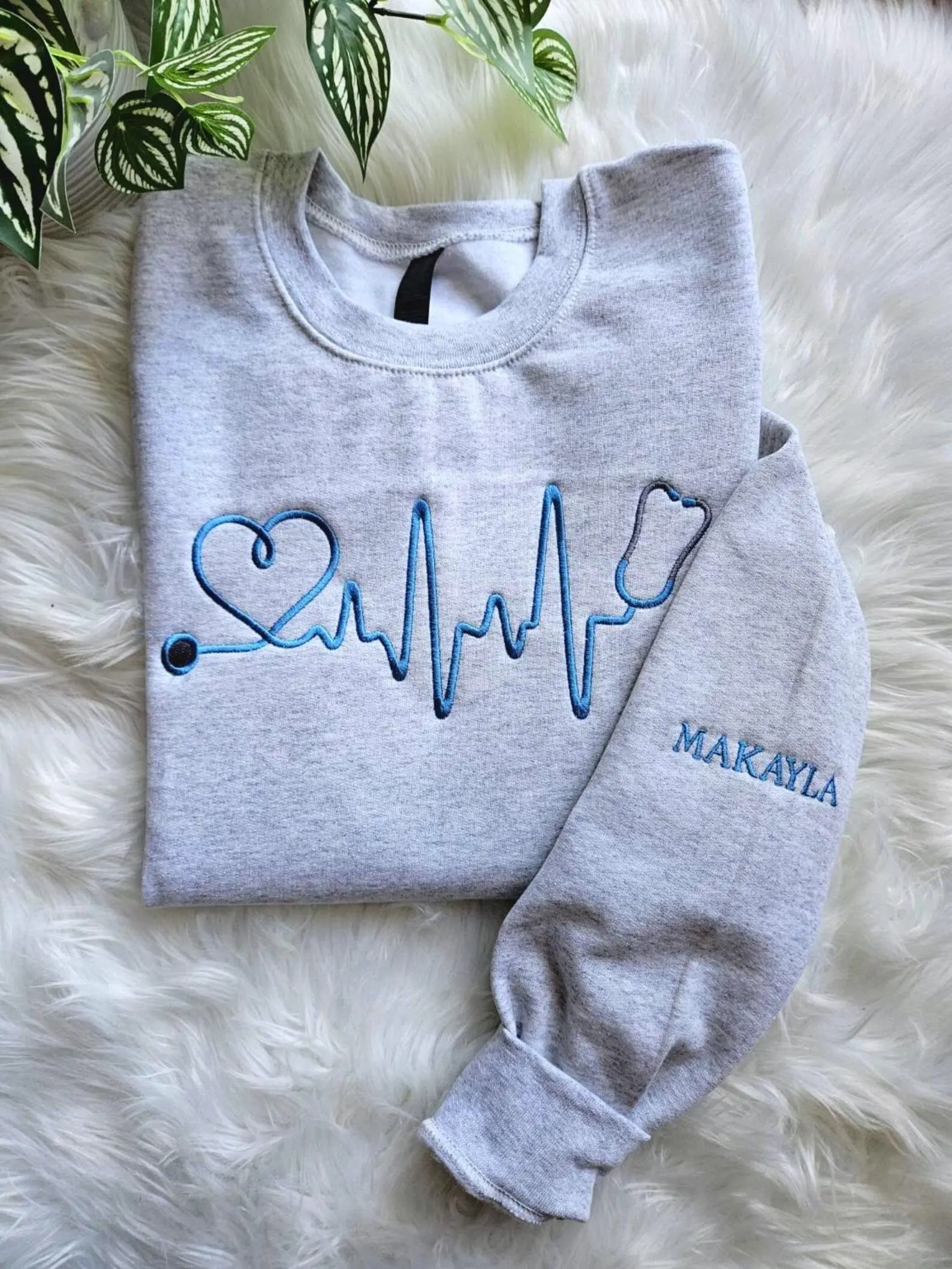 [Made in US] Stethoscope Heartbeat Embroidery Sweatshirt For Nurses, Medical Professional, Healthcare, Student Nurse