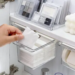 4PCS Transparent Cartoon Bathroom Mirror Cabinet Drawer Storage Box, Cotton Swabs Makeup Pads Organizer, Pull-Out Design, Ideal for Bathrooms