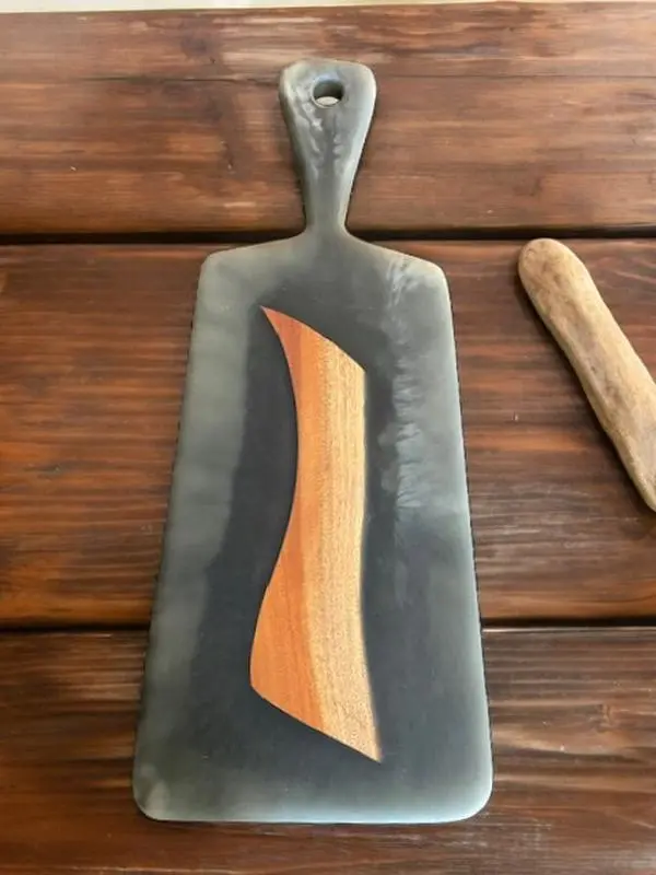 The Crafted Edge cutting board hand crafted with resin and live edge wood coastal colors wall art serving board charcuterie