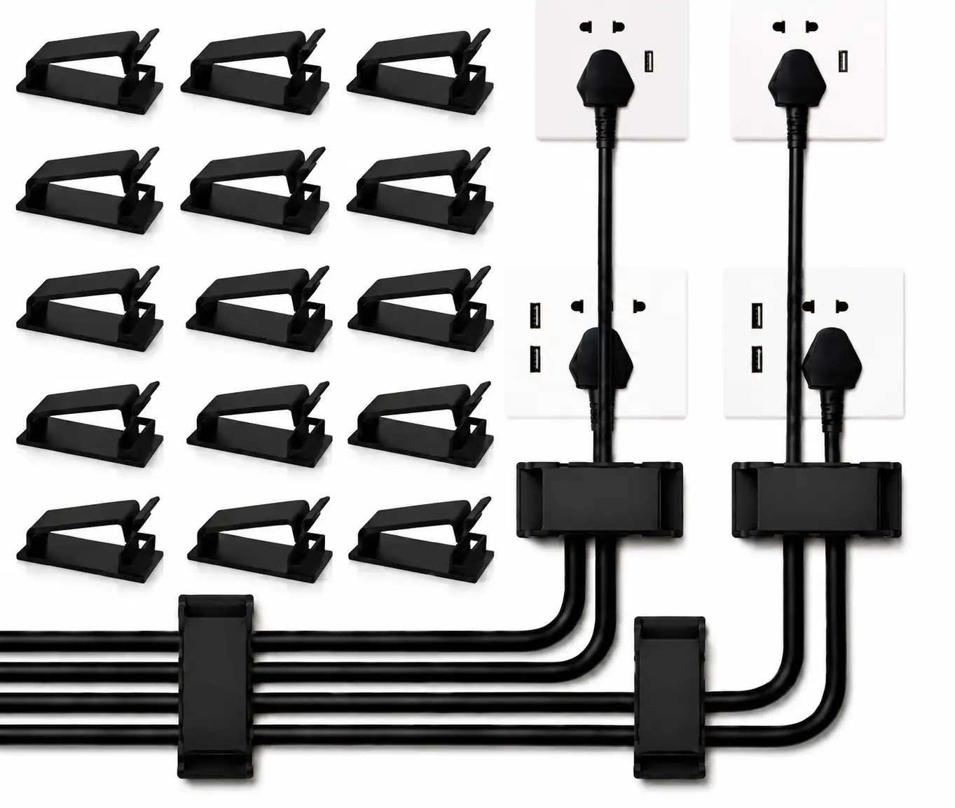 【50PCS】Cable Clips with Strong Self-Adhesive, Multipurpose Wire Holders for Cable Management, TV, PC, Desk, Home Office, Phone Chargers & USB Cables (50/100/10 Pack)