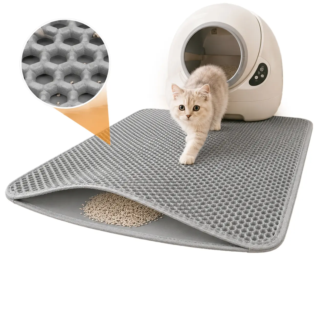Large Cat Litter Mat - 22x30in Double Layer Trapping Pad, Non-Slip Waterproof Grey Tray for Litter Box