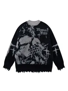 Men's Gothic Skull Sweater, Fall Winter Fashion Casual Round Neck Knitwear, Style Dark Trendy Winter Warm Pullover, Knit Sweater Clothing