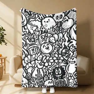 Retro Doodle Art Blanket – Ultra-Soft Black & White Plush Throw for Edgy Room Decor Fun & Cozy Gift to Surprise Your Artistic Buddies Eye-Catching Design to Add a Cool Touch to Any Space Soft Fluffy Plush for Lazy Nights, Movie Nights & Snuggle Time