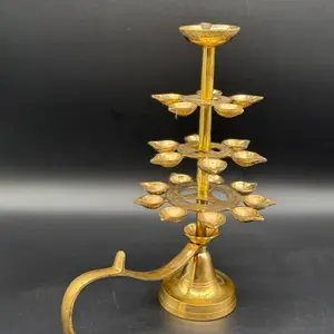 Incense Holder and Tall Aarti Diya - Gold Color, Multi-Level Design, Traditional Style, Ideal for Rituals and Decor