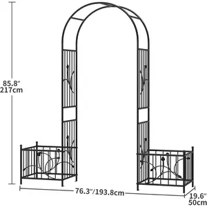 DWVO Metal Garden Arbor with Planter Boxes, 86" H Outdoor Lawn Arch for Climbing Plants, Roses, Vines, Wedding Archway Party Decor for Lawn, Patio, Backyard