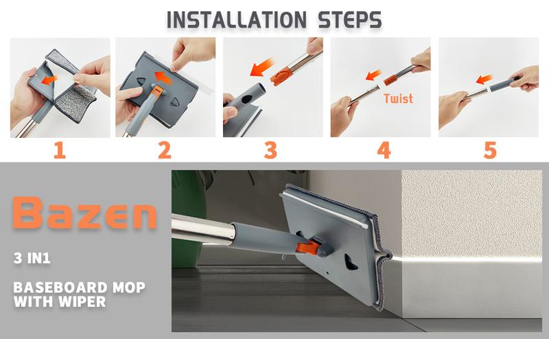 Baseboard Cleaner Tool With Long Handle Wall Cleaner Mop With Extendable Handle 6 Reusable Mop Pads Duster Cleaning Tools For Baseboard Floor Door Molding Skirting Board Ceiling Wall Window Tile Adjustable,Christmas Gift