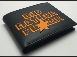 BMF Wallets Original Black Leather Brown Embroidery