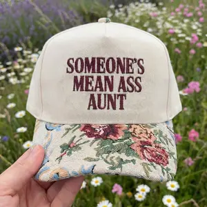 Embroidered “Someone’s Mean Ass Aunt” Floral Hat  | Funny Sassy Aunt Cap | Bold Attitude Aesthetic Baseball Hat for Women | Cute Sarcastic Gift for Aunt, Family, Bestie | Trendy Streetwear Accessory Viral TikTok Hat