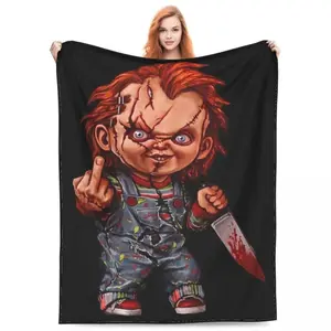 The Killer Doll Blanket Coral Fleece Plush Print Horror Chucky Cozy Super Warm Throw Blankets For Home Bedroom Bedding Throws