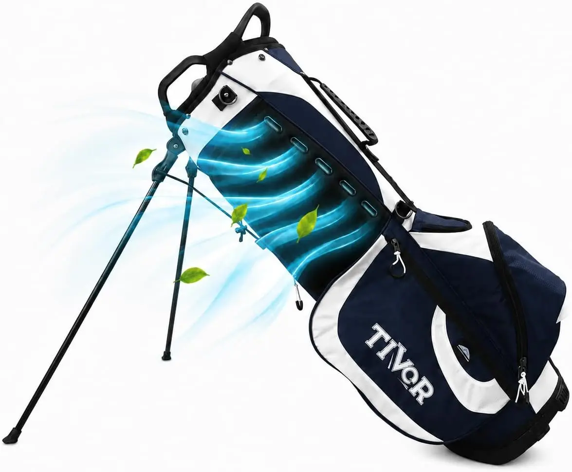 7-Way Lightweight Golf Stand Bag with 5 Cooling Fans,7 Pockets for Walking，White，Blue