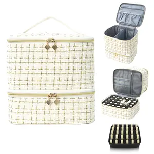 Chic Nail Art Supply Storage Bag Double Layer Organizer for Gel Polish UV Lamp Portable Cosmetic Case with Adjustable Dividers Travel Toiletry Pouch Manicure Station Box Best Birthday Valentine's Day Gift for Nail Tech DIYer Girlfriend Present Minimalist