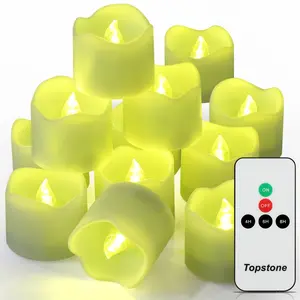 Topstone Remote Control Tealights with Timer ,Cr2450 Battery Powered Flameless Candles, Electric Votive Candles ,Decoration for Party ,Wedding ,Seasonal Festivals ,White Base,Green Light ,12 pcs Lamp Modern