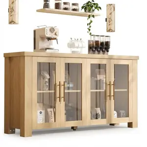 GAOMON Sideboard Buffet Cabinet with Tempered Glass Doors, Multi-Size, Modern Multipurpose Storage for Living Room & Kitchen, Natural Wood Finish