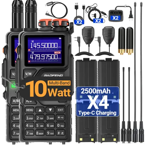 2 Pack BAOFENG K5 Plus Ham Radio Handheld Long Range Walkie Talkies NOAA Weather Receiver 999 Channels Two Way Radio with 2500mAh Battery,USB C Charging,Walkie Talkie Full Kit, Portable Walkie Talkie, Rechargeable Walkie Talkie