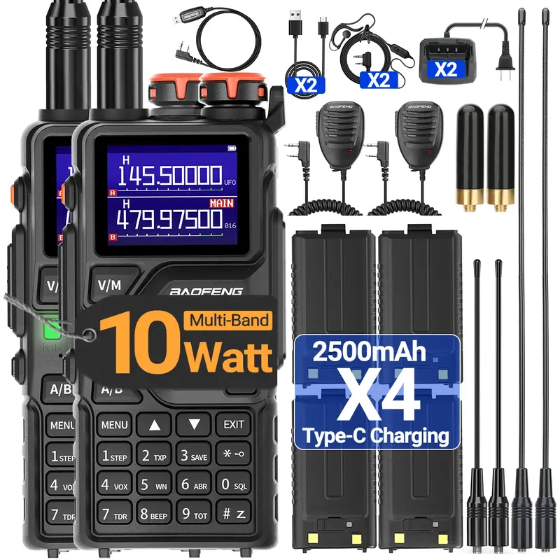 2 Pack BAOFENG K5 Plus Ham Radio Handheld Long Range Walkie Talkies NOAA Weather Receiver 999 Channels Two Way Radio with 2500mAh Battery,USB C Charging,Walkie Talkie Full Kit, Portable Walkie Talkie, Rechargeable Walkie Talkie