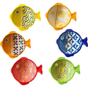 Ceramic Dipping Bowls - Soy Sauce Dishes Set, 6 Pack Cute Fish Dip Bowls for Side Dish Ketchup BBQ Party