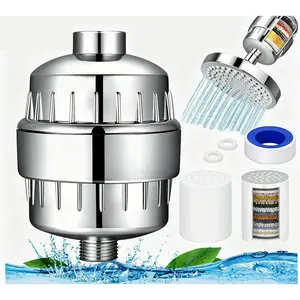 Universal 20 Stage Shower Head Filter, Hard Water Softener with Filter Cartridge, Tool-Free Install, 13000 Gallon Capacity, Improves Water pH & Reduces Heavy Metals