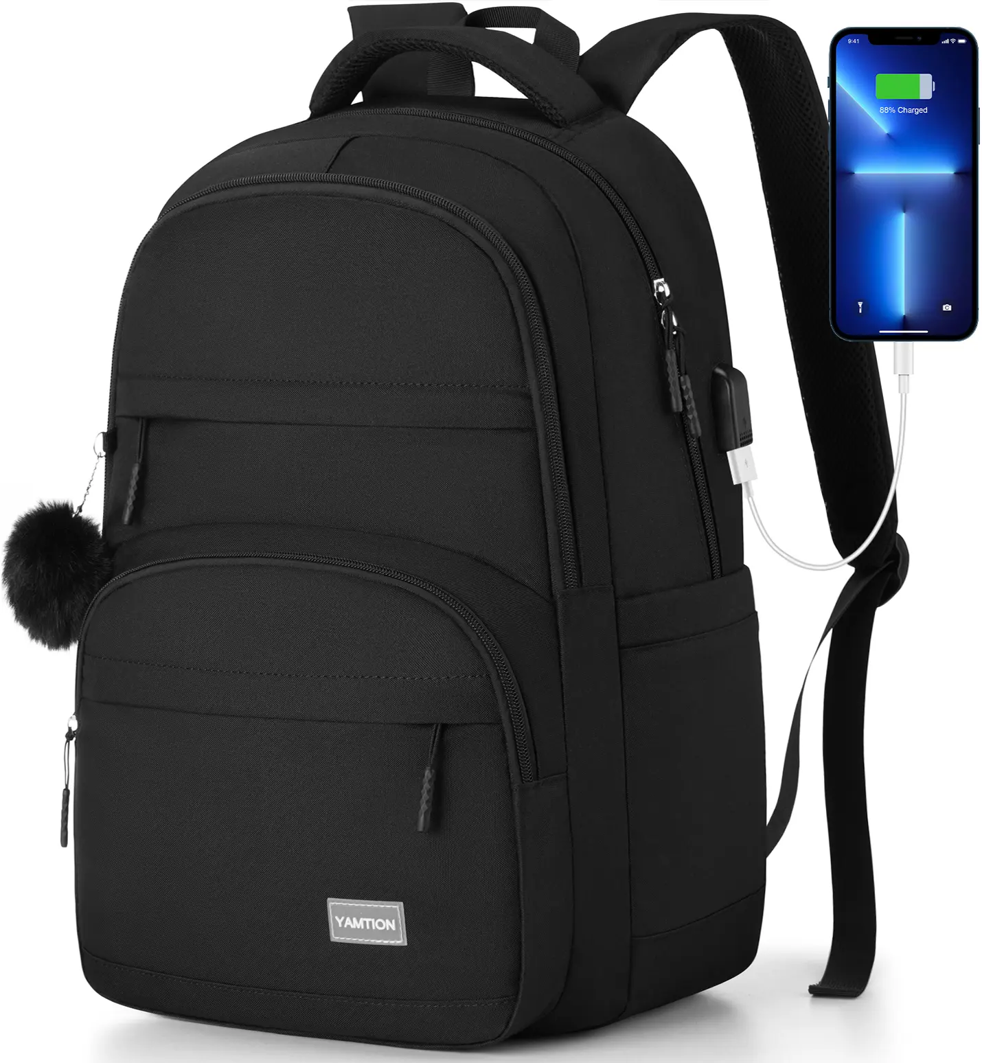 YAMTION Unisex Flexible Multi-Purpose Compartmented Carry-All Backpack - 15.6-Inch Water-Resistant Laptop Bag with USB Charging for School, Travel & Business, Backpacks For School, Travel Backpacks