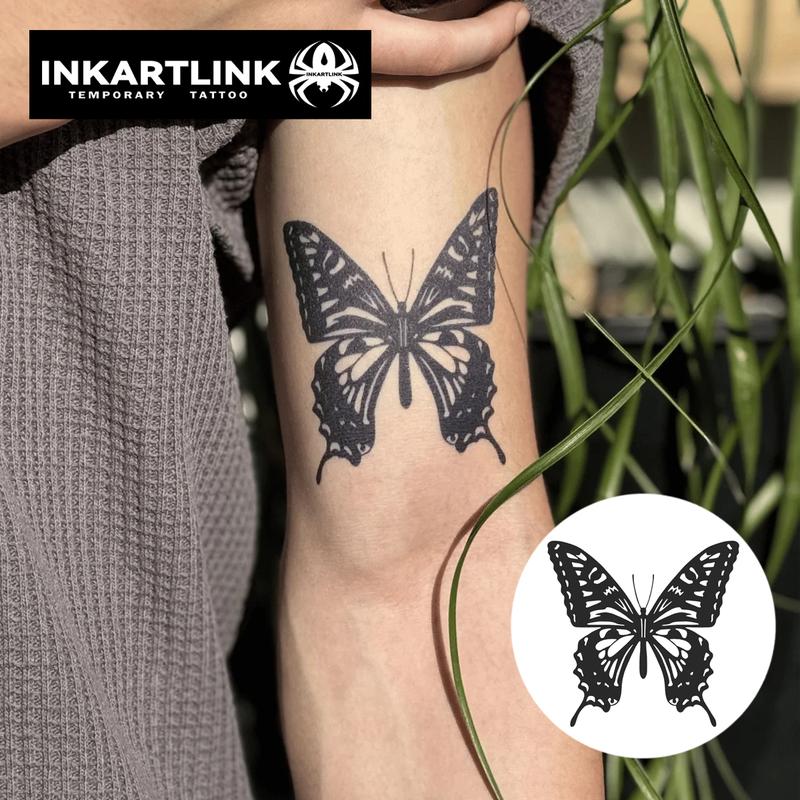 INKARTLINK Tattoo Tech, 2 Sheets Semi-Permanent Temporary Tattoos ,Ink Butterfly,Adult Art Design,Lasts 1-2 Weeks, Waterproof, Realistic Look, No Adhesive, No Reflection,For Man And Woman,Ideal for Swimming, Party