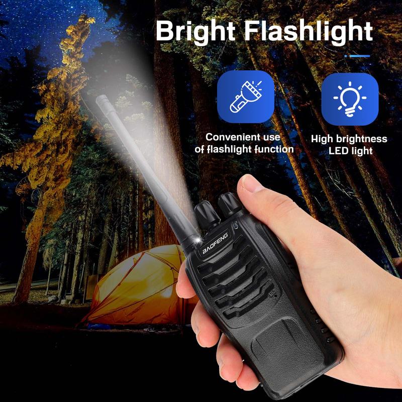 BaoFeng  888S Walkie Talkie Rechargeable UHF Handheld Two-way Wireless Communication with Flashlight, Lithium Battery Charger and Headset, Suitable for Adults and Children (Set of 2)