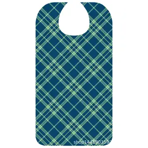 Senior Waterproof Bib, Large Adult Eating Apron, Saliva Catcher, Elderly Mealtime Gag, Fashionable Mouth Cover, Classic Grid Design